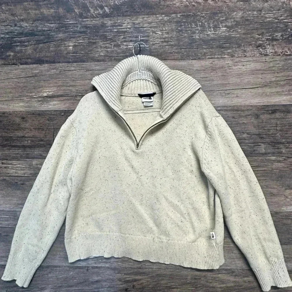 The North Face Cream Speckled Half-Zip Sweater